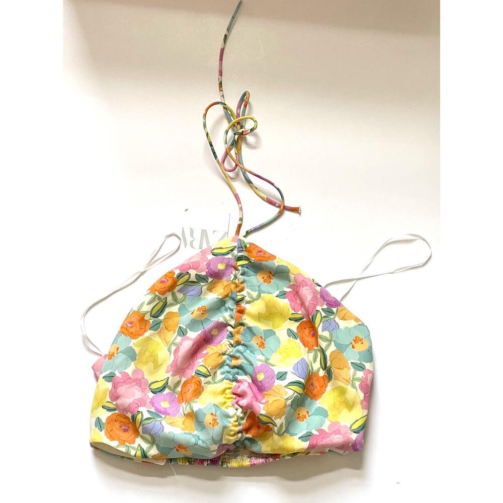 ZARA Floral Tie Triangle Halter Crop Top Blouse Pink Size Medium NEW